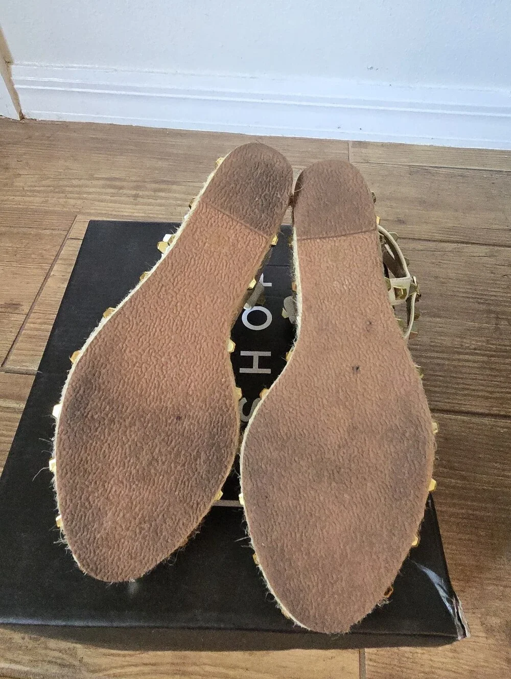 Gold Studded White Espadrille Wedges